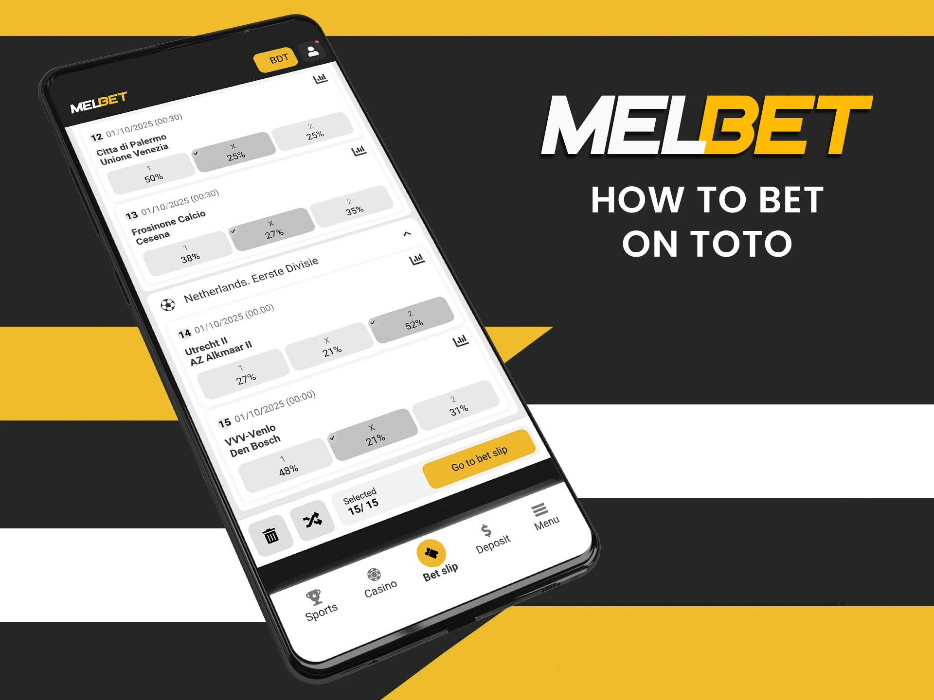 Place your bets effectively in TOTO mode on the Melbet website.