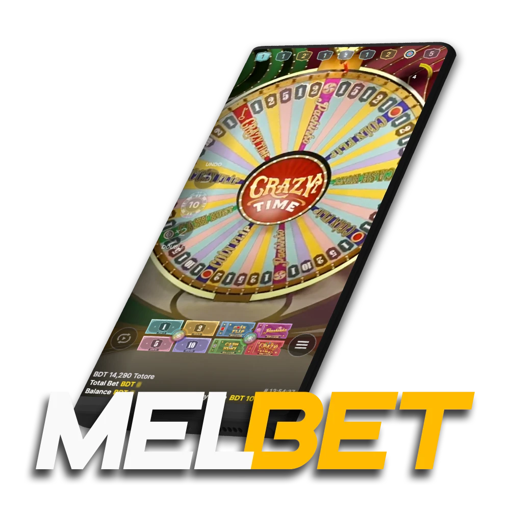 Crazy Time is a colourful and lucrative show available on the Melbet website.